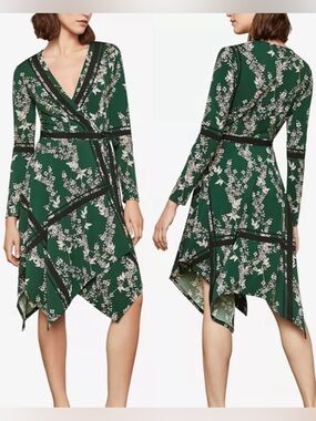 NEW BCBG MAX AZRIA FLORAL ISABELLA Asymmetrical Napkin Style Hem Wrap Dress XS